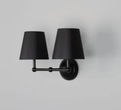 Applique murale, Busan Double, noir mat, abat-jour noir, L37cm, H24,5cm - Mullan Lighting