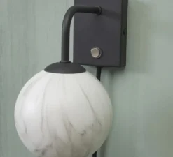 Applique murale, Carrara, Finition Marbre blanc, noir, Ø18cm, H20cm - It's about Romi