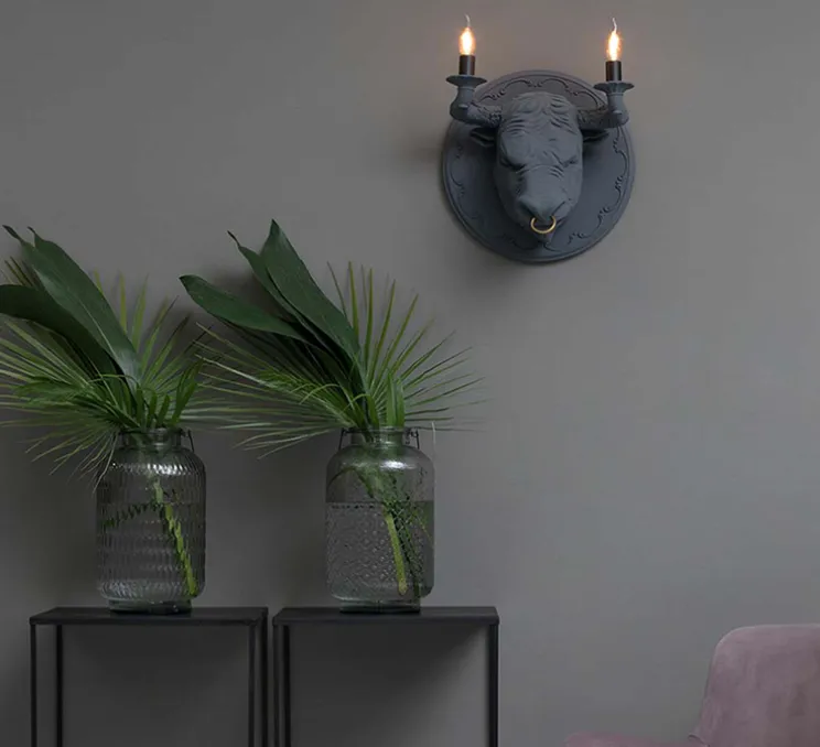 Applique murale, Corrado, Taureau, gris mat, L40cm, H40cm - Karman