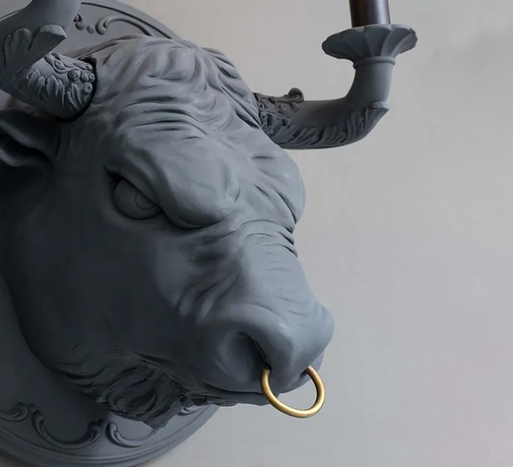 Applique murale, Corrado, Taureau, gris mat, L40cm, H40cm - Karman