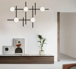 Applique murale, Crosshatch C/W L, noir, LED, dim, 2700K, 1800 lm, L108,6cm, H110,9cm - B.lux