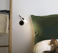 Applique murale, D02, noir mat, avec diffuseur, LED, dim, 2700K, 350 lm, Ø10cm, H45cm - OliveLab