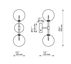 Applique murale, Dawn double, Nickel poli, L15cm, H47,8cm - Schwung