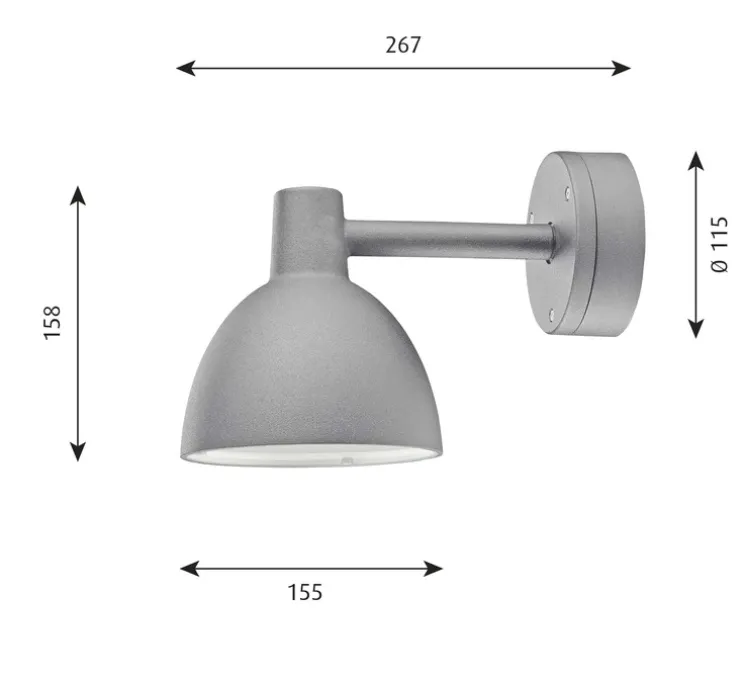 Applique murale d'extérieur, Toldbod 155, aluminium, IP44,L26,7cm, H15,8cm - Louis Poulsen