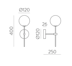 Applique murale, Doris, or, IP44, L12cm, H40cm - ACB