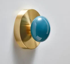 Applique murale, Dot 1x, Bleu nouveau et laiton brossé, Ø15cm, H10cm - SkLO Studio