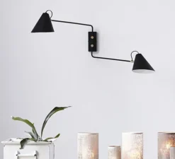 Applique murale double, Club, noir et laiton, H42cm, L81cm - House Doctor