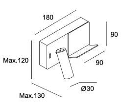 Applique murale, E-lamp mini, noir, nickel, LED, 2700k, 137 lm, L18cm, P12cm - LEDs C4