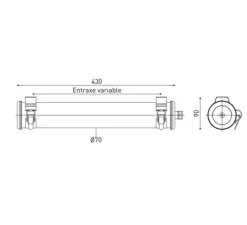 Applique murale, Elgar Push, acier et argent, IP67, LED, dim, 2700K, 275 lm, L45cm, Ø7cm - Sammode
