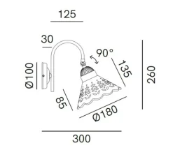 Applique murale, Fior Di Pizzo 19, laiton vieilli, porcelaine blanche, L18cm, H26cm - Il Fanale