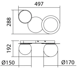 Applique murale, Floc Duo Plus M, laiton mat, noir mat, IP44, L49,7cm, H28,8cm - MDC