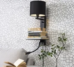 Applique murale, Florence, USB, noir, L38cm, H50cm - It's About Romi