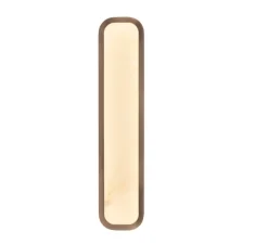 Applique murale, Hublot 500, bronze patiné, albâtre veines blanches, IP44, LED, dim, 2700k, 700 lm, L10cm, H50cm - Entrelacs