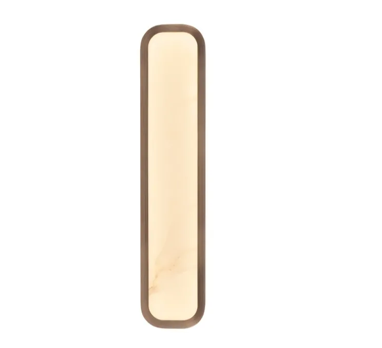 Applique murale, Hublot 500, bronze patiné, albâtre veines blanches, IP44, LED, dim, 2700k, 700 lm, L10cm, H50cm - Entrelacs