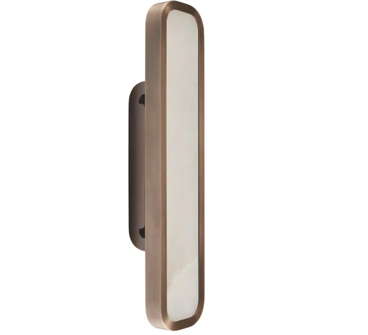 Applique murale, Hublot 500, bronze patiné, albâtre veines blanches, IP44, LED, dim, 2700k, 700 lm, L10cm, H50cm - Entrelacs