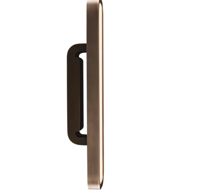 Applique murale, Hublot 500, bronze patiné, albâtre veines blanches, IP44, LED, dim, 2700k, 700 lm, L10cm, H50cm - Entrelacs