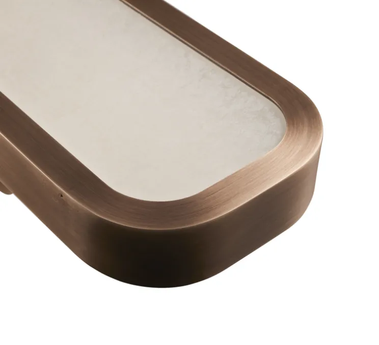 Applique murale, Hublot 500, bronze patiné, albâtre veines blanches, IP44, LED, dim, 2700k, 700 lm, L10cm, H50cm - Entrelacs