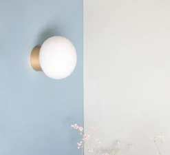 Applique murale, IP44, Qamar, champagne, verre blanc opalin, Ø12cm, H11cm - Nexel