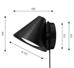 Applique murale, Keglen, noir, LED, 2000-2700K, 338 lm, L17,5cm, H16,9cm - Louis Poulsen