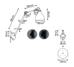 Applique murale, Lampa Gras N°222, corps noir, abat-jour rond blanc (intérieur blanc), L14cm, H59cm - DCW éditions Paris