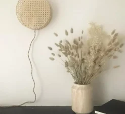 Applique murale, Lampe à poser, Moon 25, cannage naturel, Ø25cm, H8cm - an°so