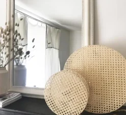 Applique murale, Lampe à poser, Moon 25, cannage naturel, Ø25cm, H8cm - an°so