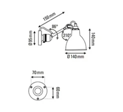 Applique murale, Lampe Gras 304, sans interrupteur, corps noir, abat-jour rond cuivre (intérieur blanc), L14cm, H14cm - DCW éditions Paris