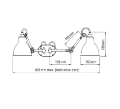 Applique murale, Lampe Gras N°204 Double, Bathroom CLII, blanc & noir, IP44, L89,8cm, H18,9cm - DCW éditions Paris