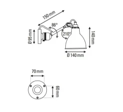 Applique murale, Lampe Gras N°304, sans interrupteur, noir, abat-jour rond cuivre brut (intérieur cuivre brut), L14cm, H14cm - DCW éditions Paris