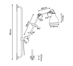 Applique murale, Lampe Gras 210, corps noir, abat-jour round cuivre (intérieur cuivre), L14cm, H78cm - DCW