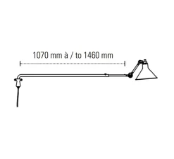 Applique murale, Lampe Gras N°213, noir, abat-jour conique cuivre brut (intérieur cuivre brut), P146cm, H15cm - DCW éditions Paris