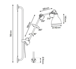 Applique murale, Lampe Gras 210, corps noir, abat-jour conique cuivre brut (intérieur cuivre brut), L14cm, H78cm - DCW