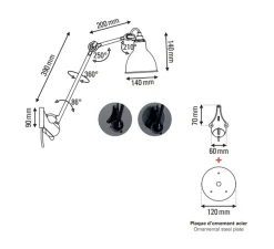 Applique murale, Lampe Gras N°222, corps noir, abat-jour rond cuivre brut (intérieur cuivre brut), L14cm, H59cm - DCW éditions Paris