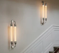 Applique murale, Lemon squeeze double long, acier poli, verre opalin, L18,5cm, H94cm - Umage