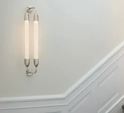 Applique murale, Lemon squeeze double long, acier poli, verre opalin, L18,5cm, H94cm - Umage