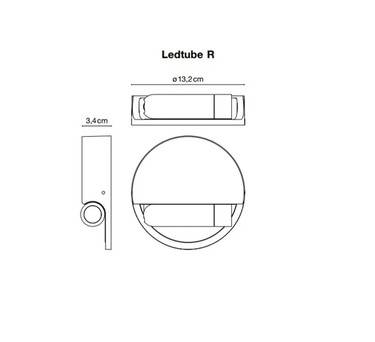 Applique murale, liseuse, Ledtube R droite, aluminium, avec grille, LED, 2700k, 115,5lm, H13,2cm - Marset