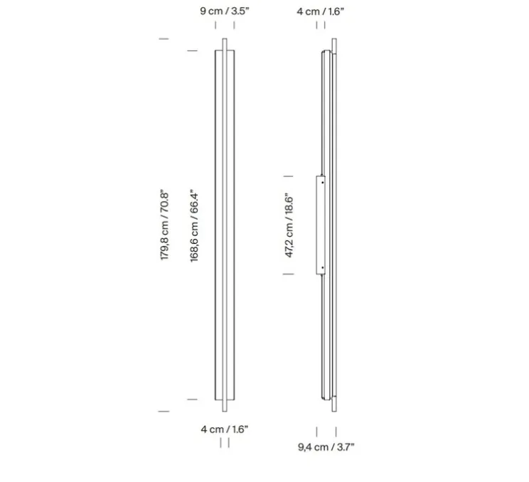 Applique murale, Lámina 165, noir, LED, dim, 2700K, 1484 lm, L9cm, H179,8cm - Santa & Cole