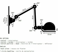 Applique murale, Loft 2 bras, D4401, Moutarde, Ø15cm, L80cm - Jieldé
