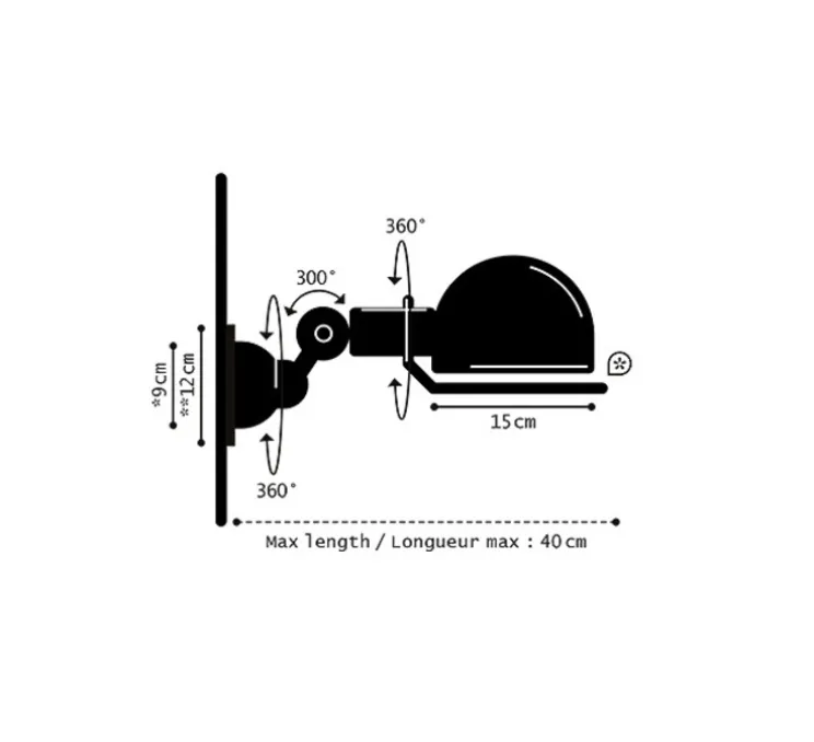 Applique murale, Loft D1000, bourgogne, Ø15cm, P40cm - Jieldé