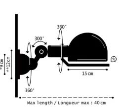 Applique murale, Loft D1000, gris souris mat, Ø15cm, P40cm - Jielde