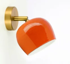 Applique murale, Marcel, abat-jour orange, bras laiton, Ø12cm, H10cm - Nexel
