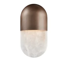 Applique murale, Martel 300, Albâtre veines blanches, Bronze marron foncé patiné, IP44, LED, dim, 2700K, 700 lm, L15cm, H30cm - Entrelacs