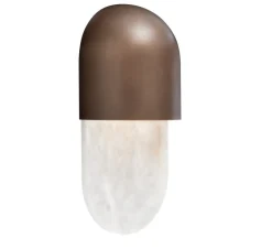 Applique murale, Martel 300, Albâtre veines blanches, Bronze marron foncé patiné, IP44, LED, dim, 2700K, 700 lm, L15cm, H30cm - Entrelacs