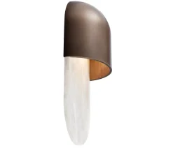 Applique murale, Martel 300, Albâtre veines blanches, Bronze marron foncé patiné, IP44, LED, dim, 2700K, 700 lm, L15cm, H30cm - Entrelacs