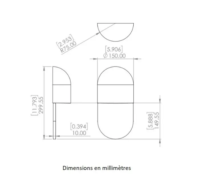 Applique murale, Martel 300, Travertin, Bronze patiné gris foncé, IP44, LED, dim, 2700K, 700 lm, L15cm, H30cm - Entrelacs