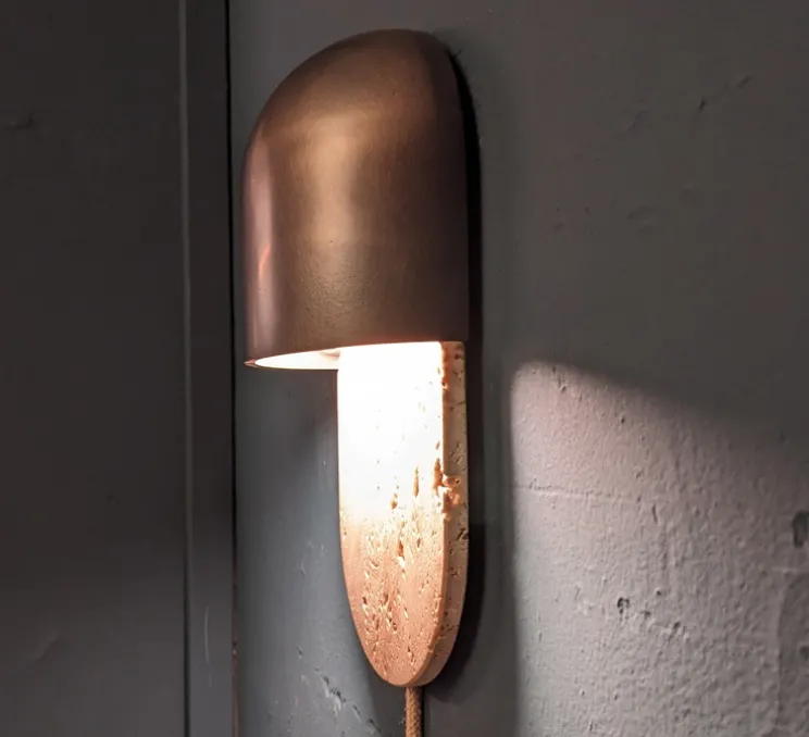 Applique murale, Martel 300, Travertin, Bronze marron foncé patiné, IP44, LED, dim, 2700K, 700 lm, L15cm, H30cm - Entrelacs