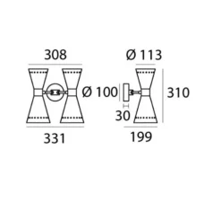 Applique murale, Megafono double, ivoire, laiton, Ø33,1cm, H31cm - Stilnovo
