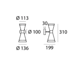 Applique murale, Megafono simple, noir, laiton, Ø13,6cm, H31cm - Stilnovo