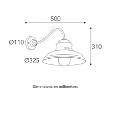 Applique murale, Mill 1590, Cuivre laiton vieilli, IP44, L50cm, H31cm - Moretti Luce