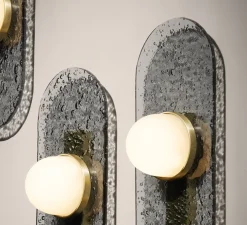 Applique murale, Modulo single, verre fumé, laiton satiné, LED, dim, 2700K, lm, L12cm, H28cm - CTO lighting